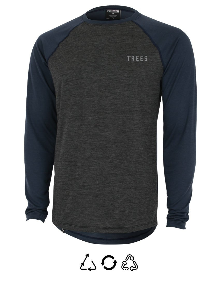 Maillot de Vélo L/S Mérinos THE ONE | Denim/Charcoal in TMS-253.2MC-LS by TREES Mountain Apparel